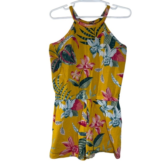 Old Navy Girls Romper Small 6-7 Tropical Colorful Halter Keyhole Floral Yellow - Picture 1 of 6